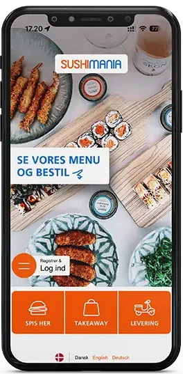 Billede af telefon med SushiMania logo